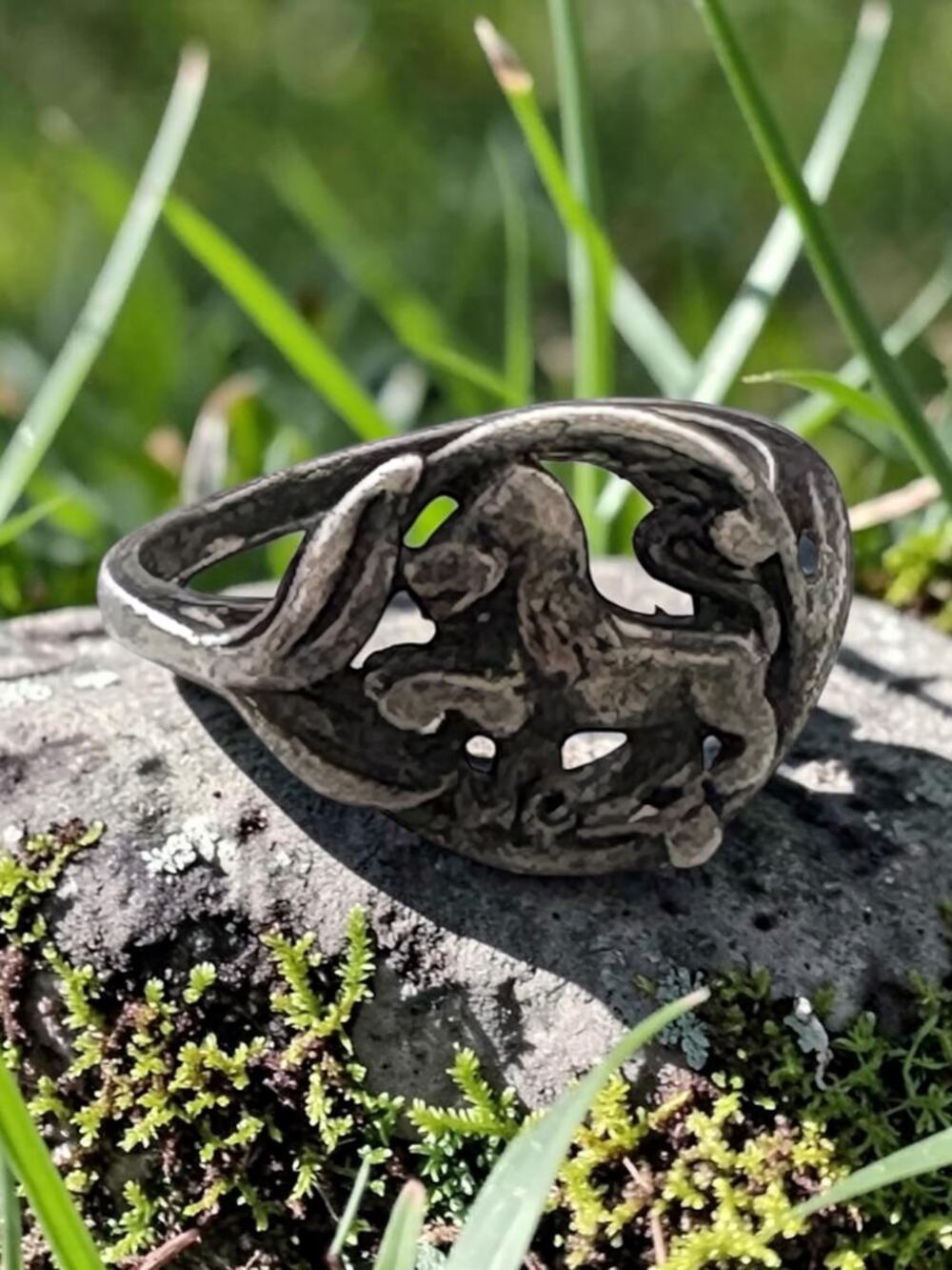 Vintage Sterling Silver Openwork Dome Ring Abstract Cutout Motif